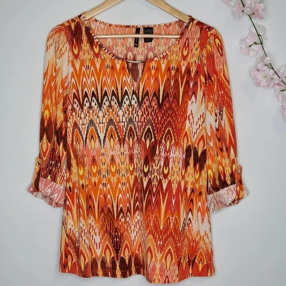 New Directions V Neck Cutout Blouse Orange Size Small